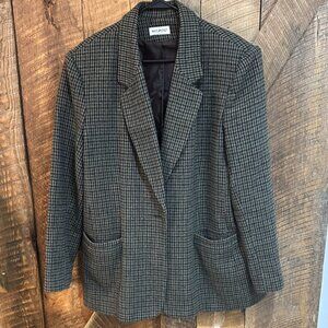 Vintage Women’s 80s Green Wool Checkered Blazer -E10